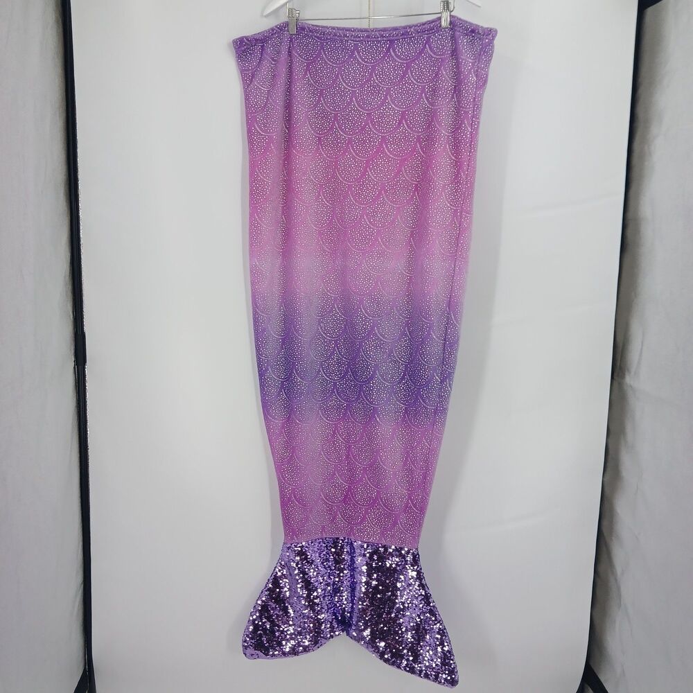 girls Purple & Pink Glitter Mermaid Tail Blanket Wearable Blanket sequin